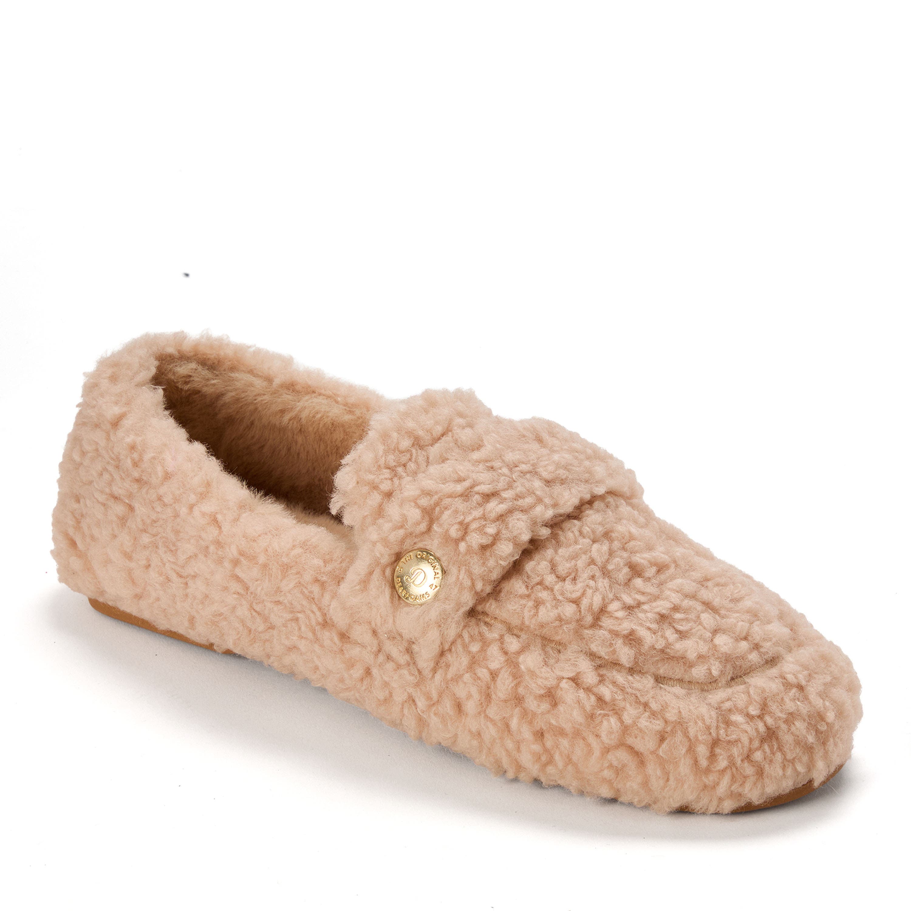 DEARFOAMS Madeline Luxe Teddy Loafer Slipper, Main, color, Latte