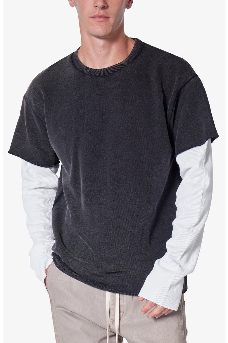 Cotton French Terry Layered Long Sleeve T-Shirt, Alternate, color, WASHED BLACK