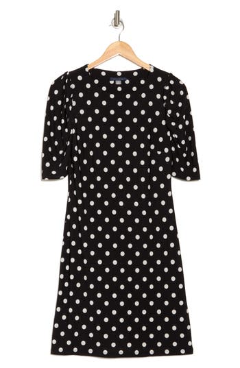 Tommy Hilfiger Polka Dot Ruched Short Sleeve Shift Dress