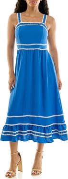 Nina Leonard Lace Trim Fit & Flare Midi Dress