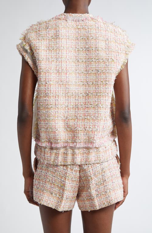 Shop Versace Fancy Metallic Tweed Vest In Pastel Pink White