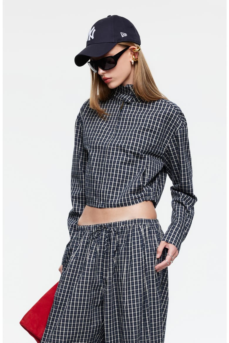 Aura Plaid Cotton Crop Jacket, Alternate, color, NAVY LEMON PLAID
