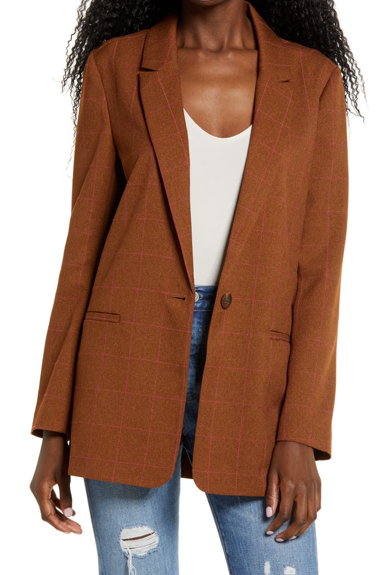 Windowpane Check Boyfriend Blazer, Main, color, TAN DALE WINDOW PANE