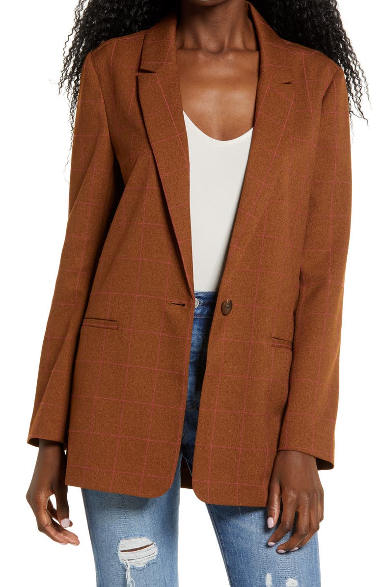 Leith Windowpane Check Boyfriend Blazer, Main, color, 