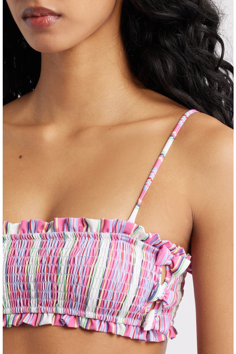 Stripe Smocked Bow Bandeau Bikini Top, Alternate, color, PINK