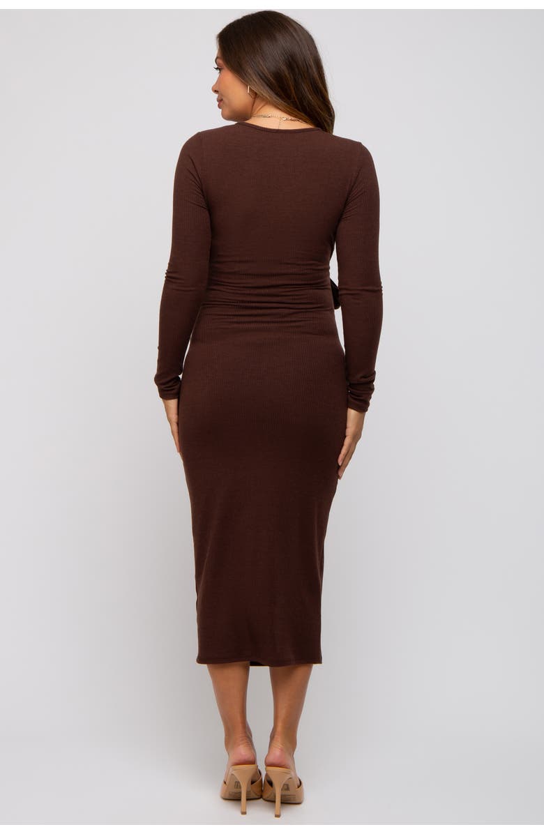 PinkBlush Ribbed Long Sleeve Wrap Dress, Alternate, color, Brown