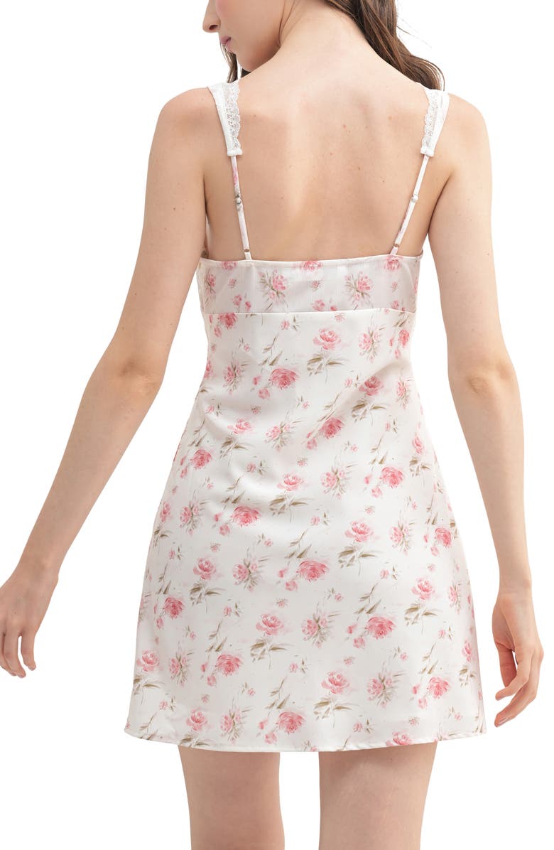 All in Favor Floral Lace Detail Satin Minidress, Alternate, color, Cream Marsala Floral