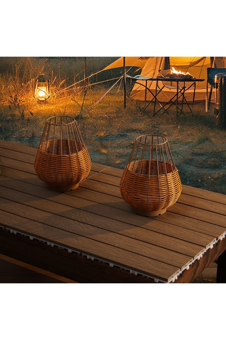 10" Indoor/Outdoor Rechargeable/Cordless Dimmable LED Table Lamp(Set of 2), Alternate, color, Light Brown Brown