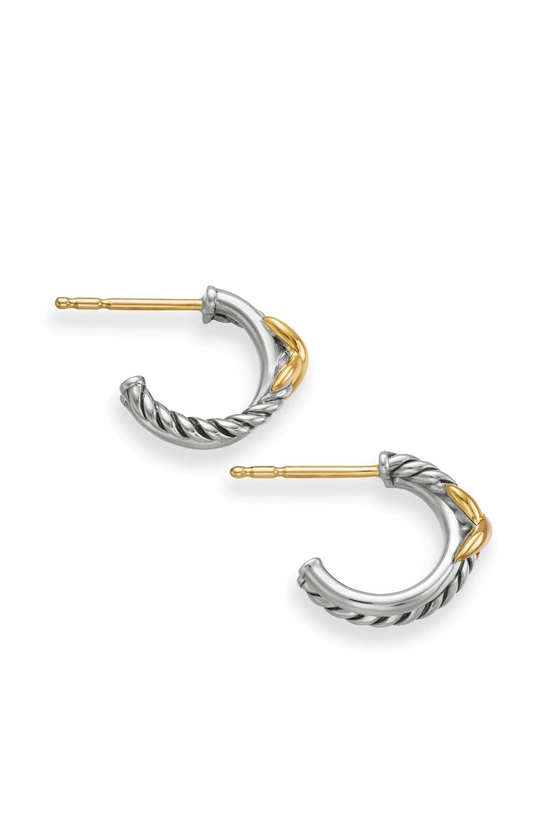 Petite X Mini Hoop Earrings with 18K Yellow Gold, Alternate, color, DIAMOND/SILVER/ GOLD