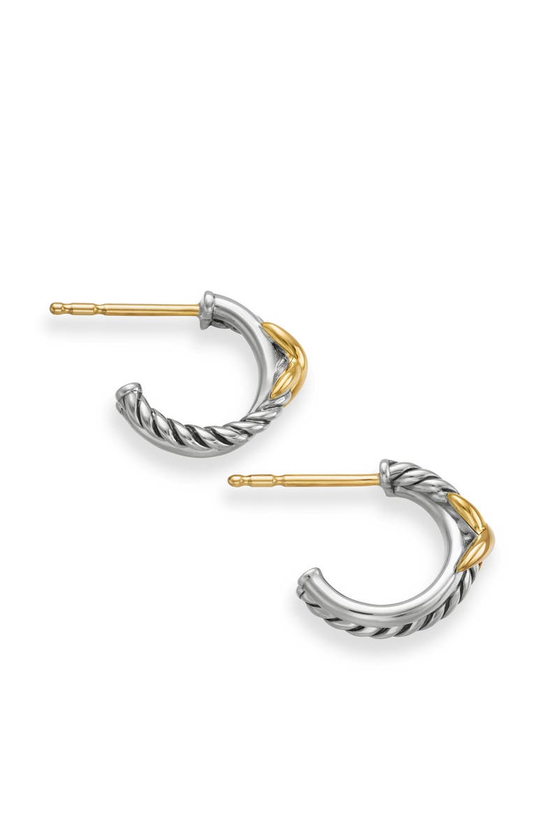 David Yurman Petite X Mini Hoop Earrings with 18K Yellow Gold, Alternate, color, Diamond/Silver/ Gold