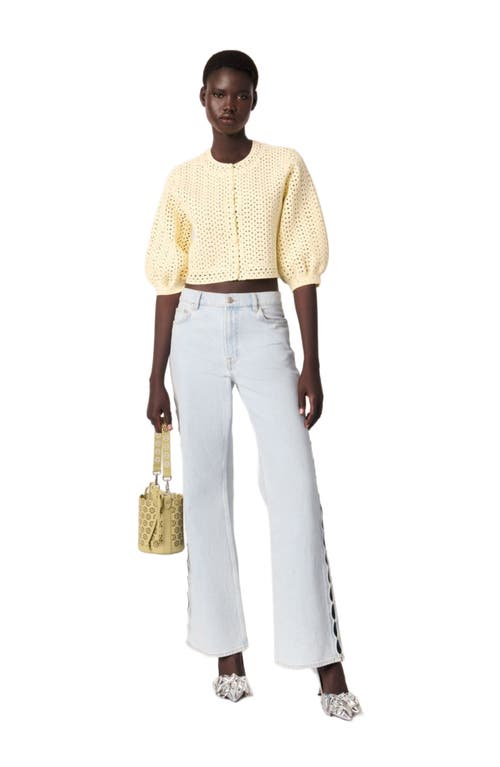 Maje Cropped Rhinestone Crochet Cardigan In Yellow