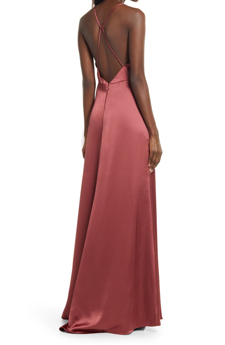 Amsale Cowl Neck Fluid Satin Gown, Alternate, color, 