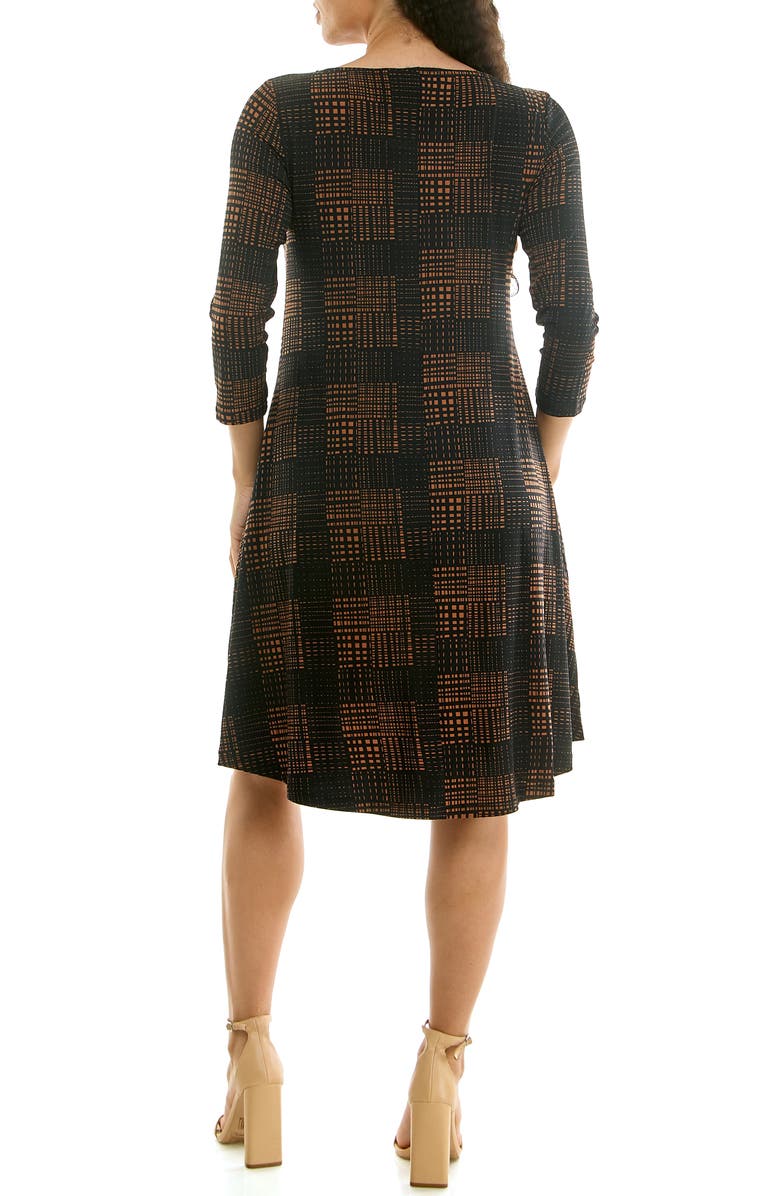 Nina Leonard High-Low Trapeze Dress, Alternate, color, Black/ Cognac