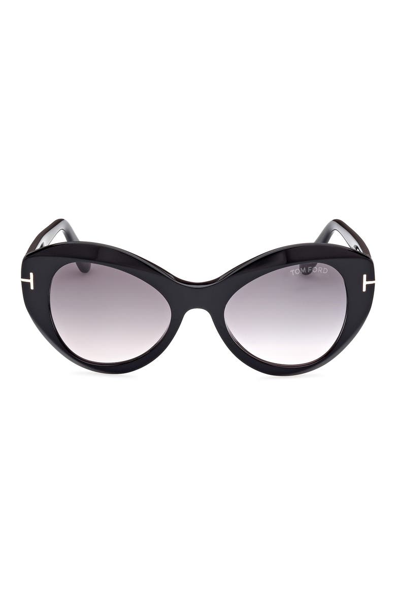 Guinivere 52mm Round Sunglasses, Main, color, SHINY BLACK / GRADIENT SMOKE
