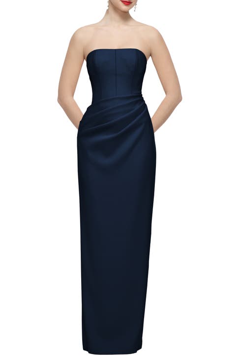 Marcel Strapless Pleated Column Dress