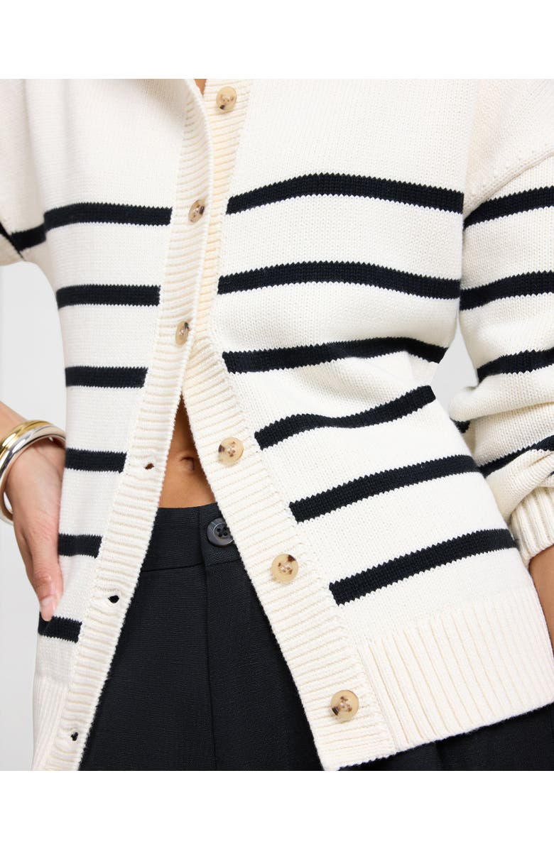 Onia Cotton Fitted Cardigan, Alternate, color, Noir Navy/White