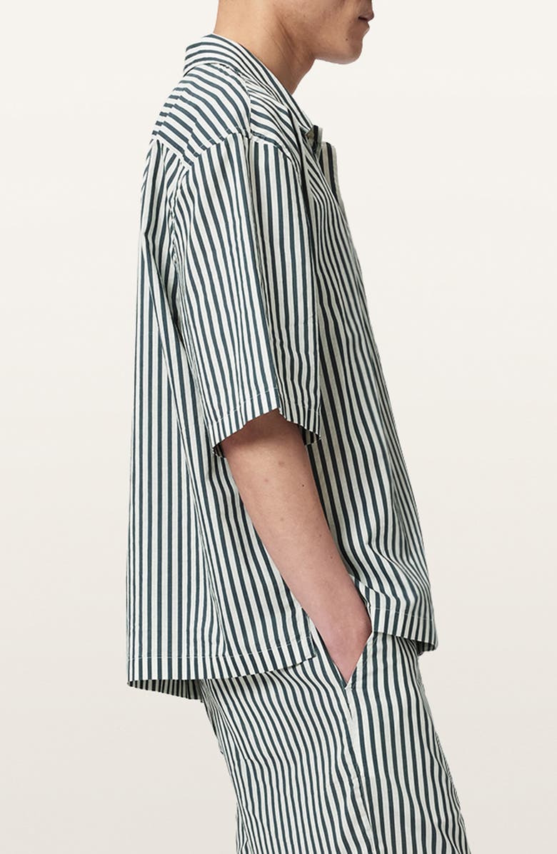 AllSaints Chopin Oversize Stripe Short Sleeve Cotton Button-Up Shirt, Alternate, color, 