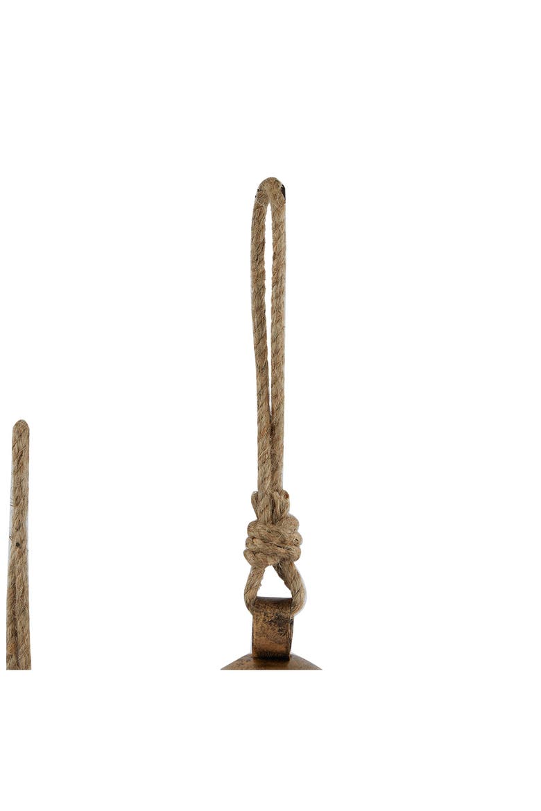 Bronze Metal Indoor Outdoor Meditation Decorative Cow Bell with Jute Hanging Rope - Set of 3, Alternate, color, BRONZE