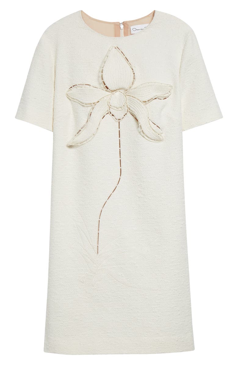 Oscar de la Renta Orchid Embroidered Tweed Shift Dress, Main, color, 