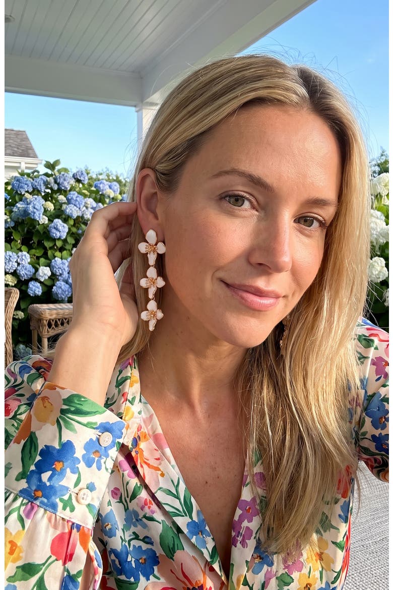 Fleur Blanche Drop Earrings, Alternate, color, WHITE