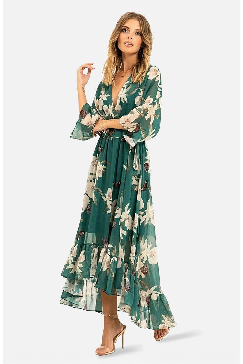 Dip Hem Sleeve Dress, Main, color, Green
