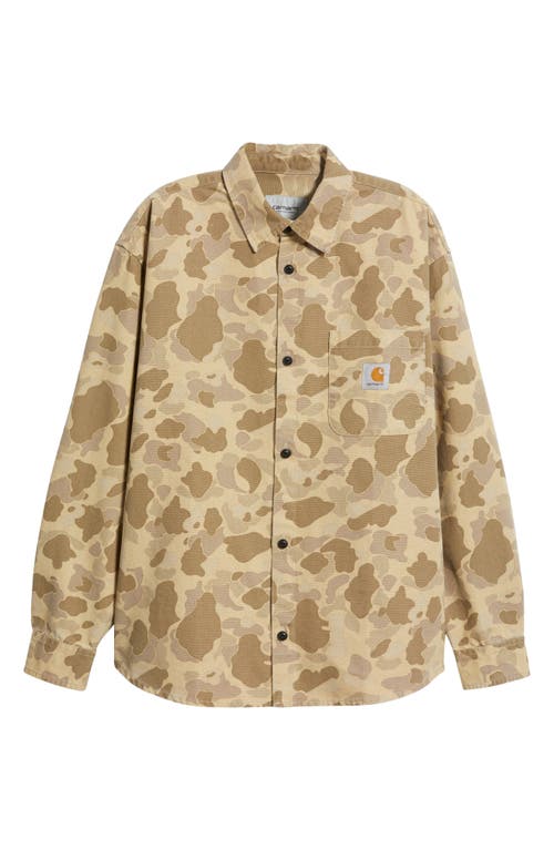 Carhartt Work In Progress Camo Duck Cotton Canvas Button-up Shirt In Camo Duck Desert Stone Washed