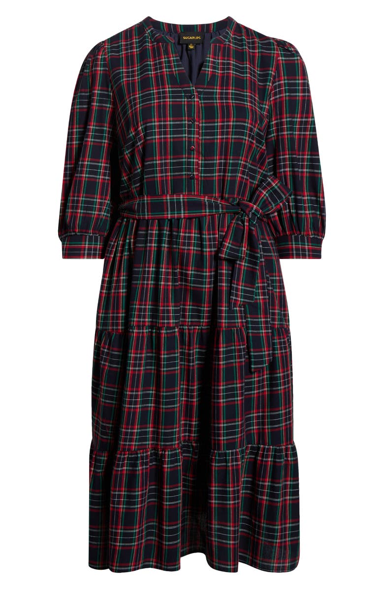 SUGARLIPS Chapman Plaid Yanis Midi Shirtdress, Alternate, color, Navy-Multi