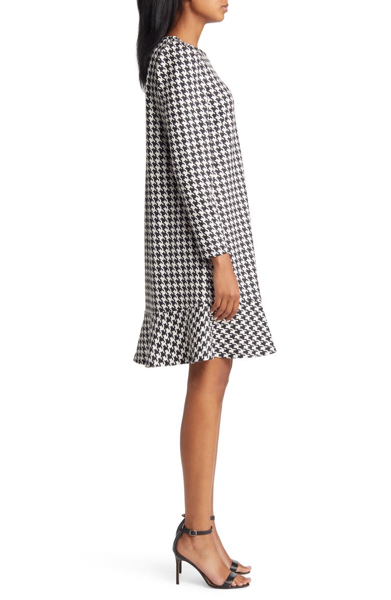 Anne Klein Houndstooth Long Sleeve Ruffle Hem Shift Dress, Alternate, color, 