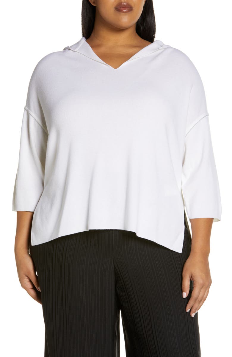 Lafayette 148 New York Sequin Detail Cotton & Cashmere Hooded Sweater, Main, color,