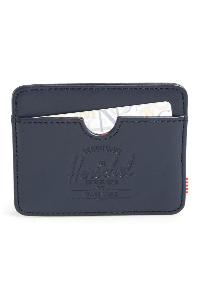 'Charlie' Leather Card Case, Main, color, NAVY