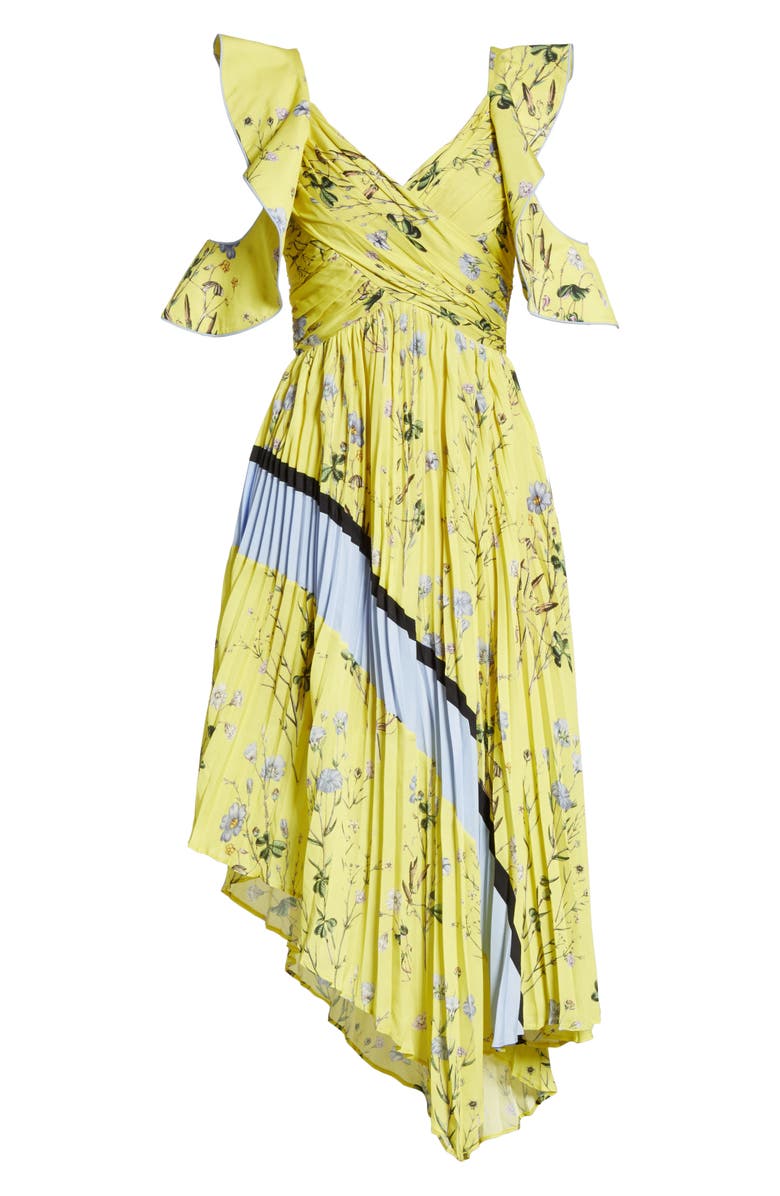 Self-Portrait Floral Pleated Asymmetrical Dress, Alternate, color, 