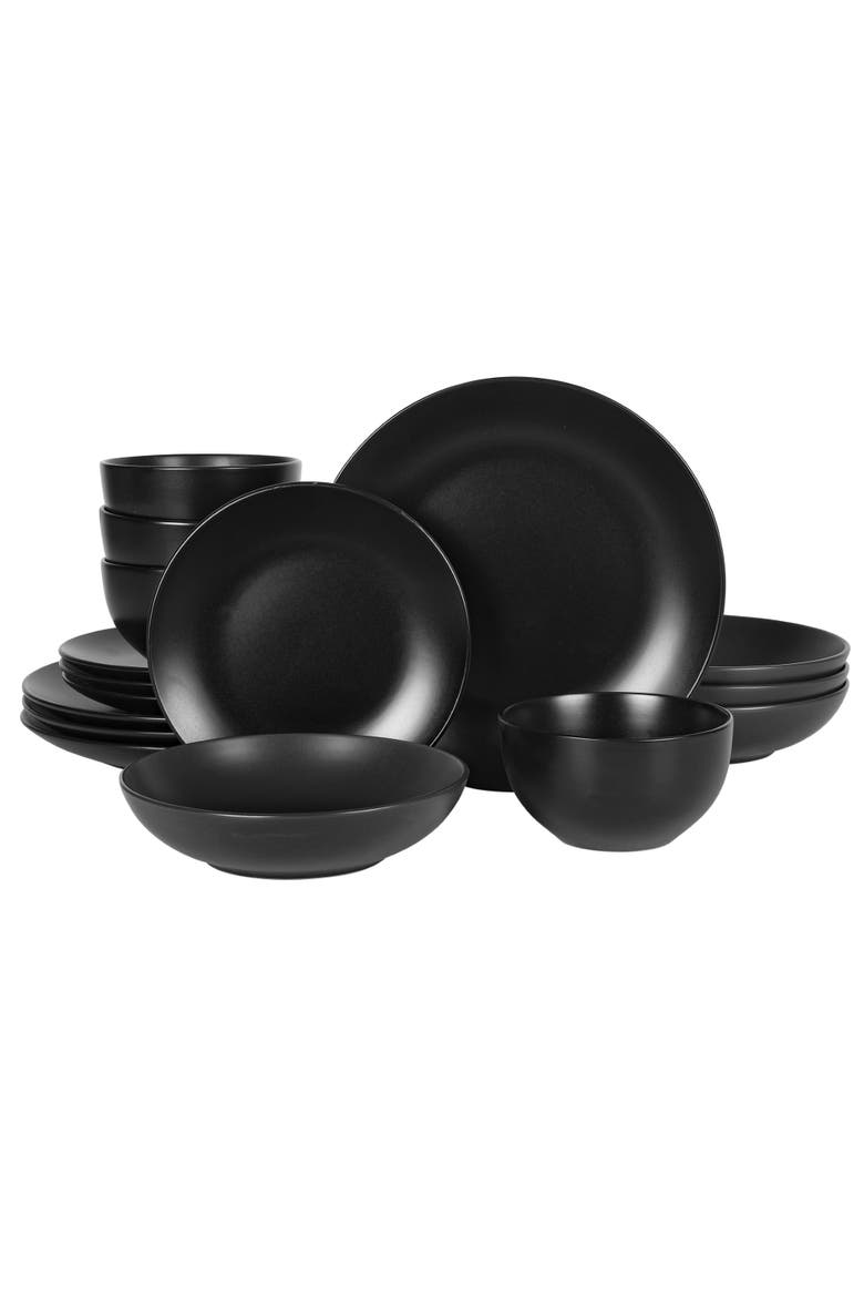 Queenslane Double Bowl Plates and Bowls Dinnerware Set, Main, color, Black