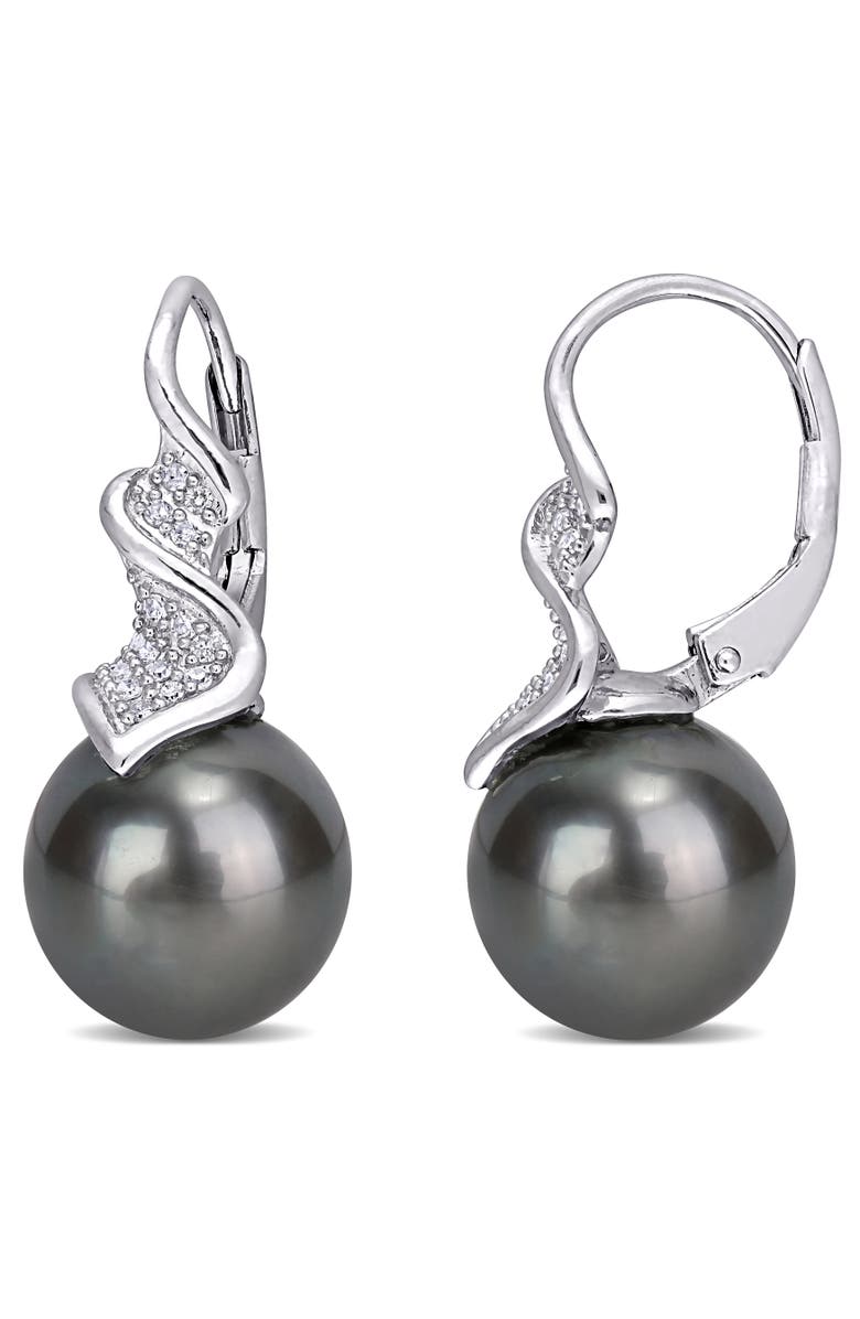 Julianna B. Tahitian Pearl & Diamond Leverback Earrings, Main, color, Tahitian Pearl