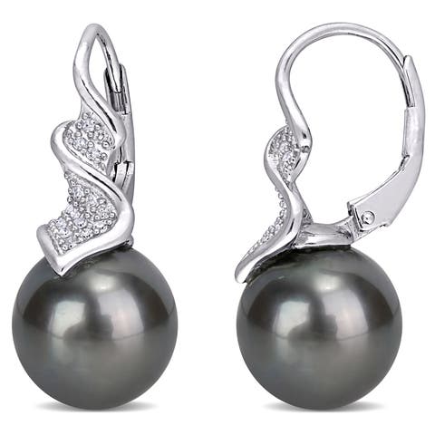 Tahitian Pearl & Diamond Leverback Earrings