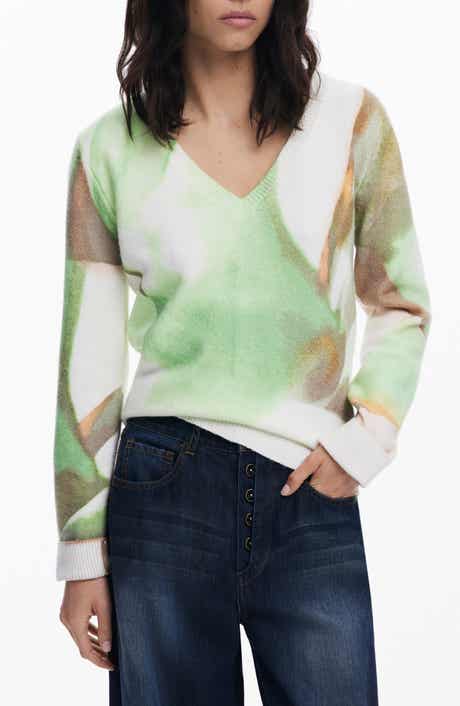 Desigual Abstract Print V-Neck Sweater