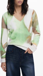 Desigual Abstract Print V-Neck Sweater