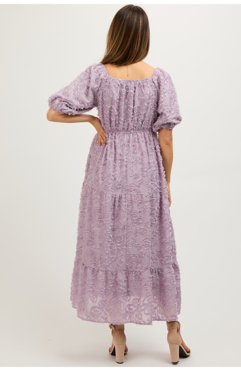 PinkBlush Fringe Textured Short Puff Sleeve Midi Dress, Alternate, color, Lavender