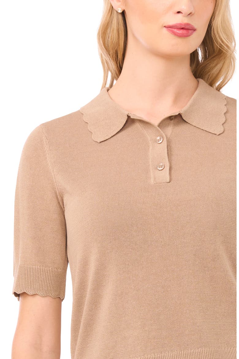 Scalloped Sweater Polo, Alternate, color, WEATHERED TEAK