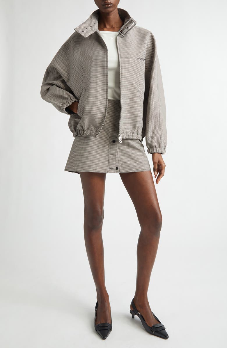 Courrèges Buckle Houndstooth Bomber Jacket, Alternate, color, Natural / Red / Black