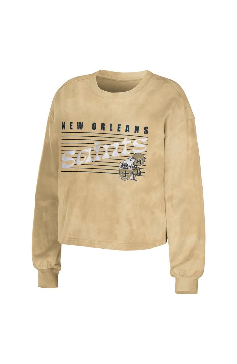 WEAR by Erin Andrews Women's WEAR by Erin Andrews Gold New Orleans Saints Tie-Dye Cropped Pullover Sweatshirt & Shorts Lounge Set, Alternate, color, 