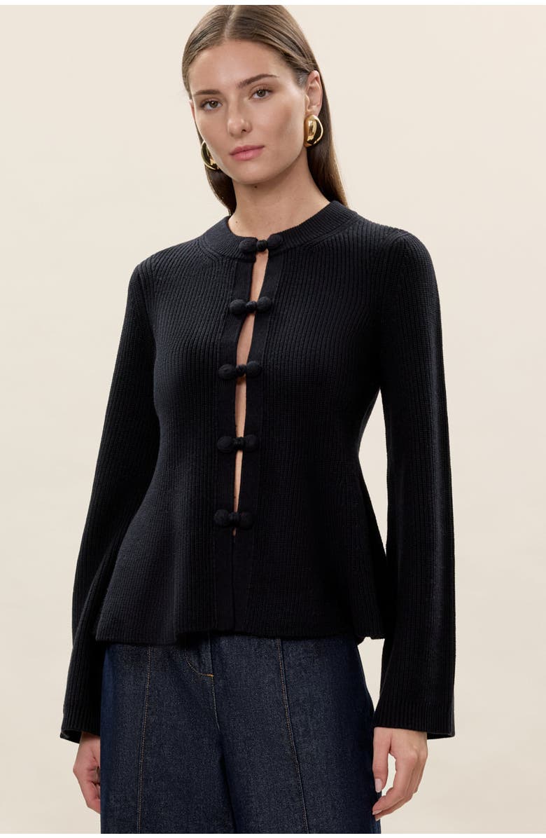 Rebecca Taylor Rhea Knit Peplum Cardi, Main, color, Black