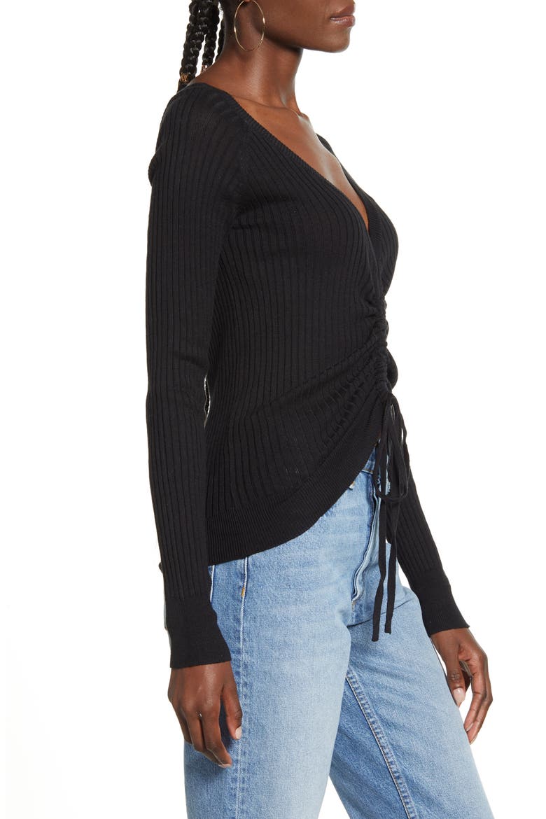 Ruched Drawstring Sweater, Alternate, color, BLACK