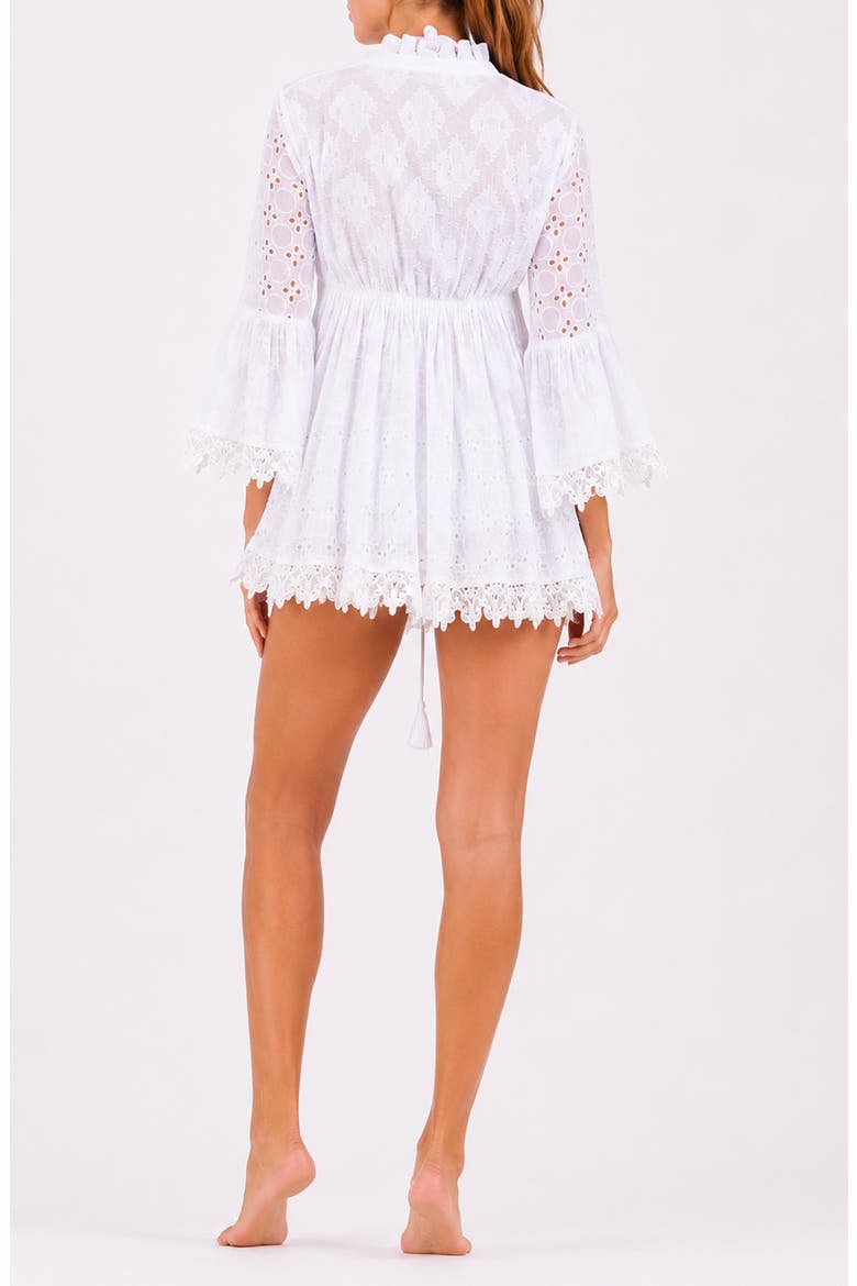 Bell Sleeve Embroidered Eyelet Cover Up Dress, Alternate, color, WHITE