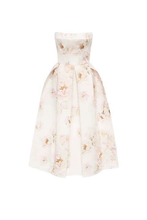 Strapless Midi Corset Dress With A Floral Print