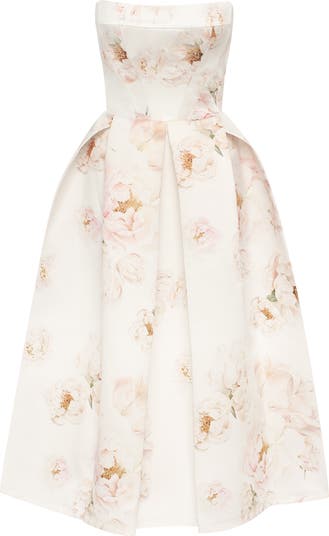 Strapless Midi Corset Dress With A Floral Print