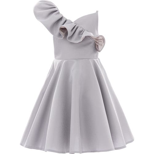 Tulleen Ruffle-detail One-shoulder Dress In Silver