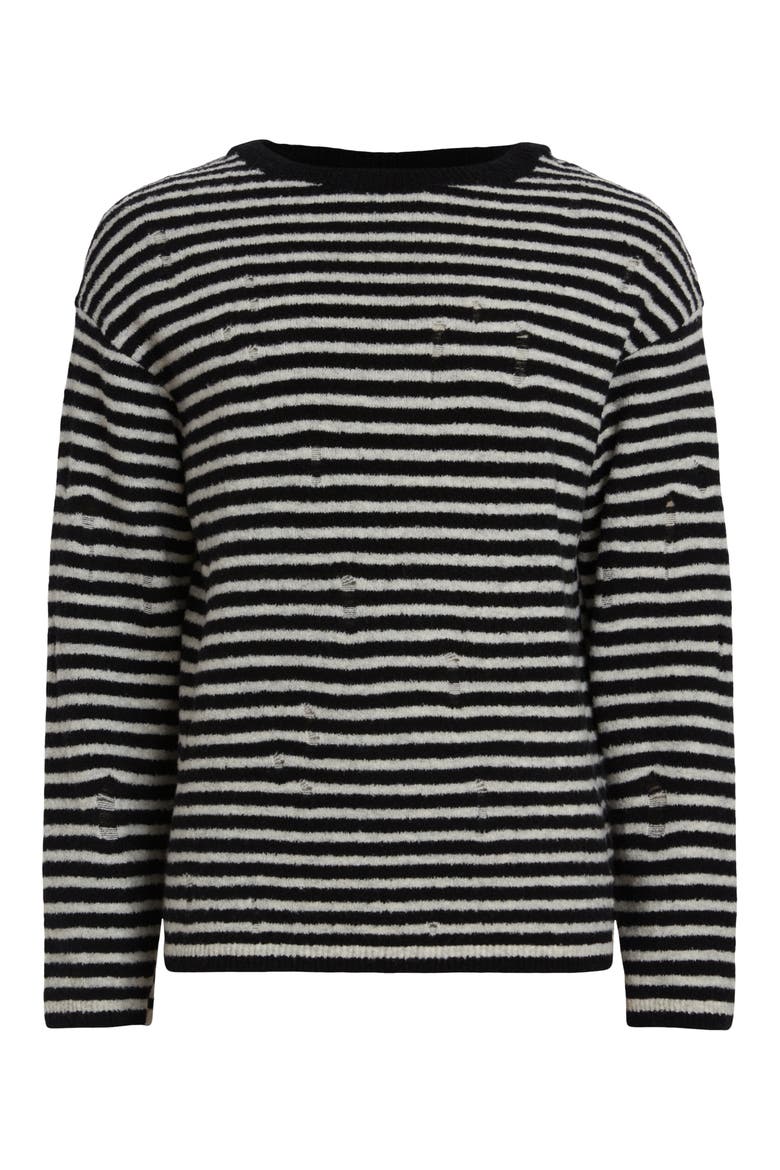 Park Stripe Destructed Wool Blend Crewneck Sweater, Alternate, color, BLACK/ GREY MARL