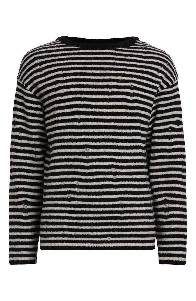 AllSaints Park Stripe Destructed Wool Blend Crewneck Sweater, Alternate, color,