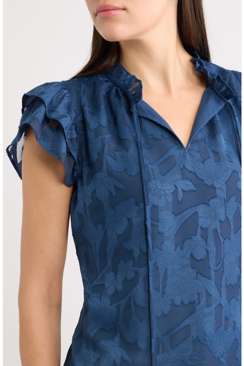 Ruffle Tie Neck Top, Alternate, color, BLUE CARBON