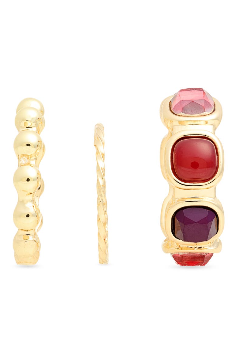 Set of 3 Cabochon Stacking Rings, Alternate, color, BURGUNDY- GOLD
